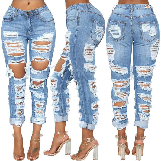 Ripped hipster denim jeans
